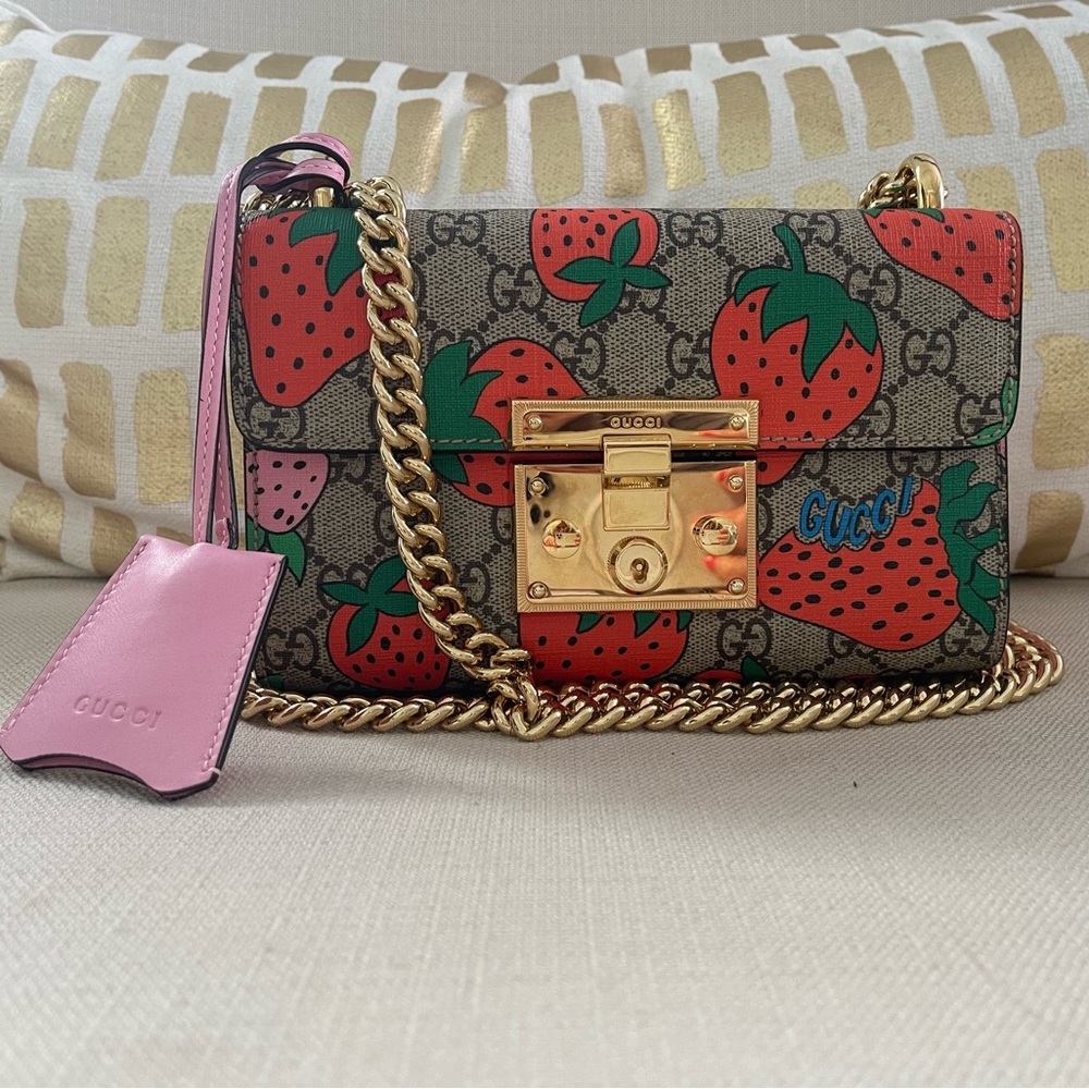 Gucci Gold GG Supreme Small Padlock Bag